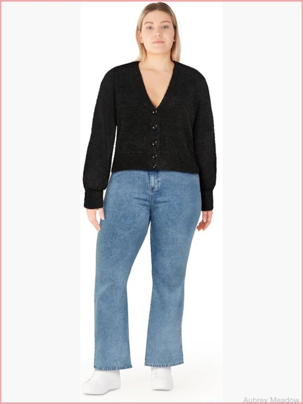 Plus Size V-Neck Cardigan, Long Sleeve, Button Front, Stretch Knit